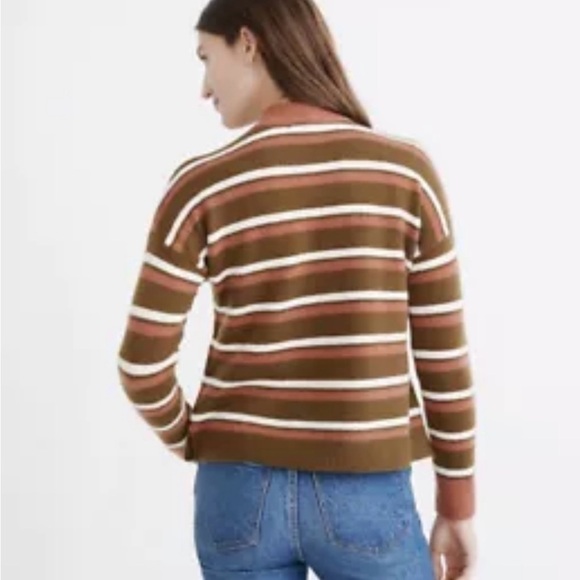 NEW Madewell Mock Neck Pocket Striped Sweater Sz XXS Wool Blend - Picture 2 of 5